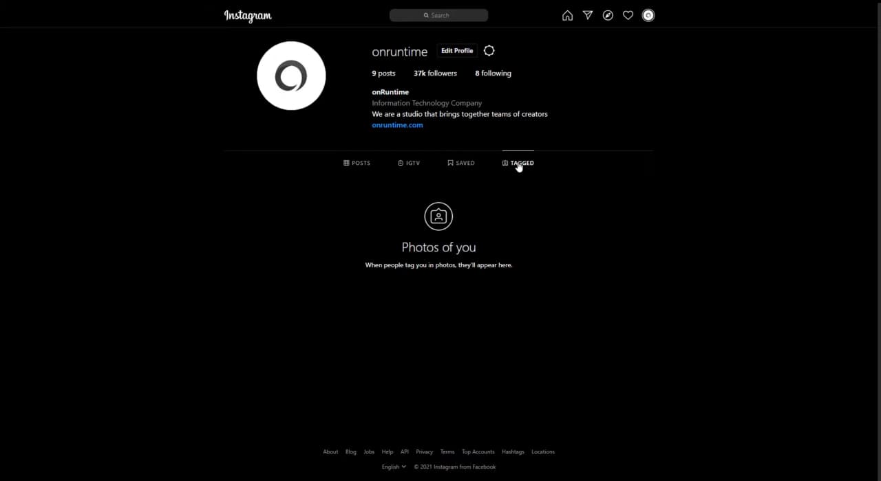Instagram interface in dark mode